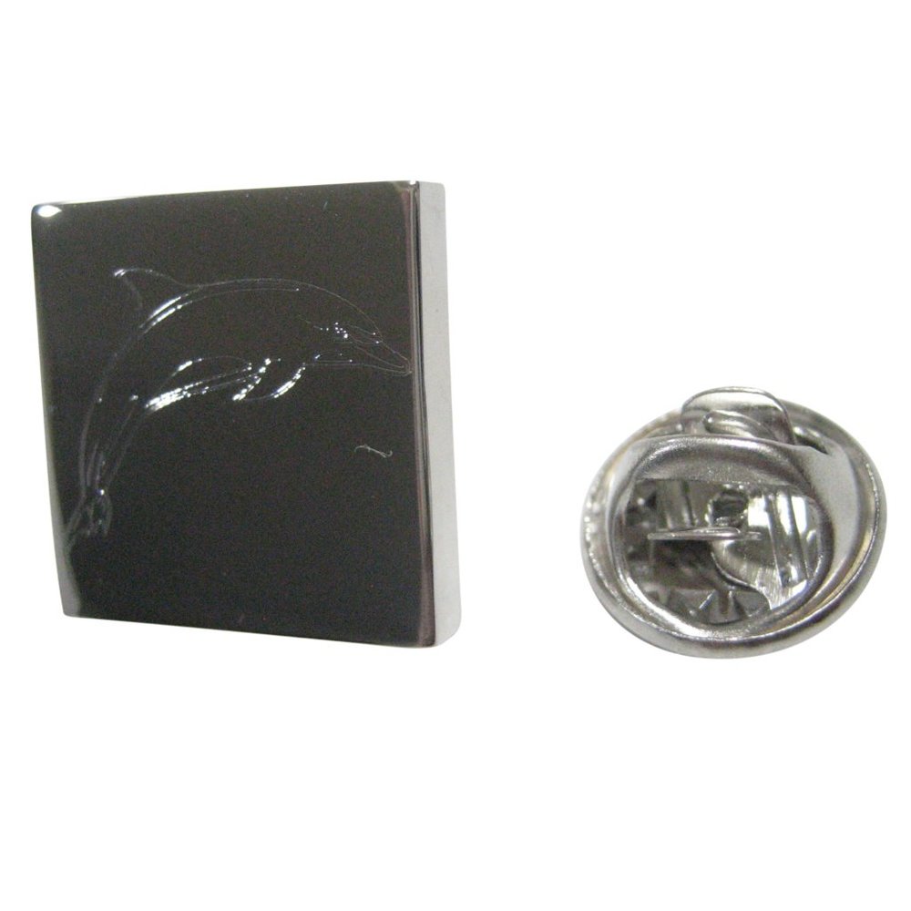Silver Toned Square Etched Dolphin Lapel Pin